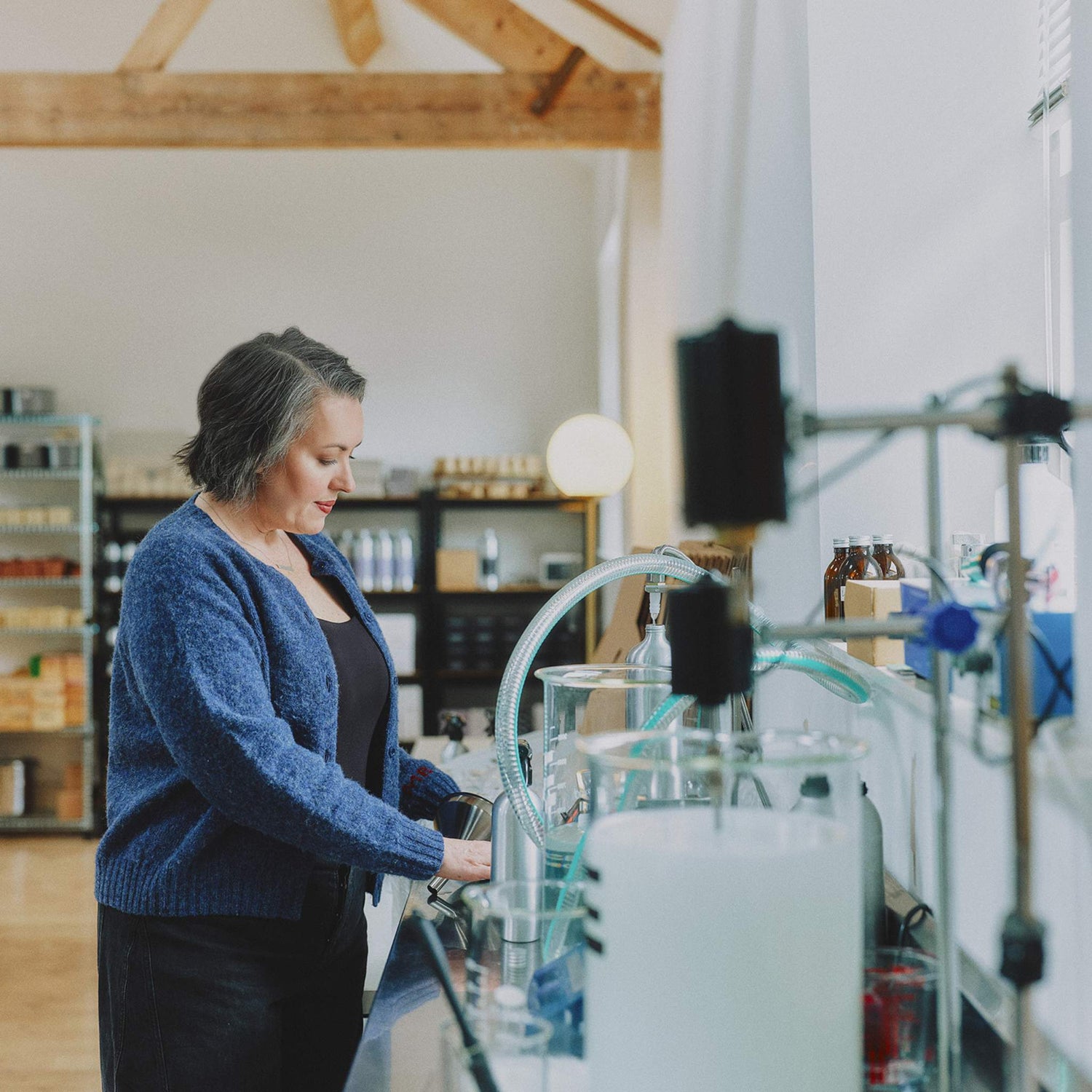 Morgan Bagshaw, Founder of Lavender and Lemon, at her studio in Wales where she formulates award-winning naturally derived cleaning products in small batches.